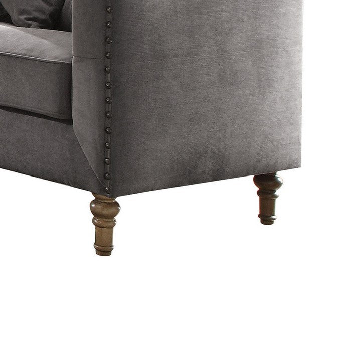 Regal Gray Velvet Sofa with 4 Pillows