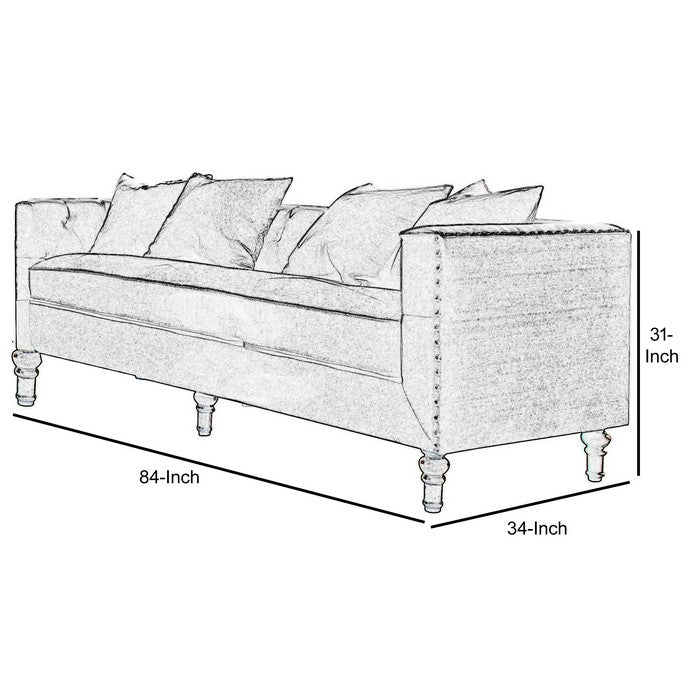 Regal Gray Velvet Sofa with 4 Pillows