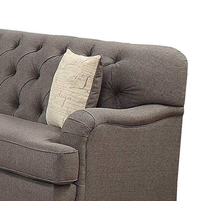 Upholstered Gray Fabric Sofa with 2 Pillows