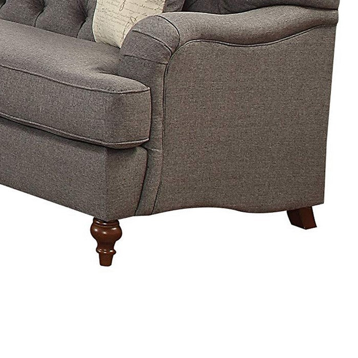 Upholstered Gray Fabric Sofa with 2 Pillows