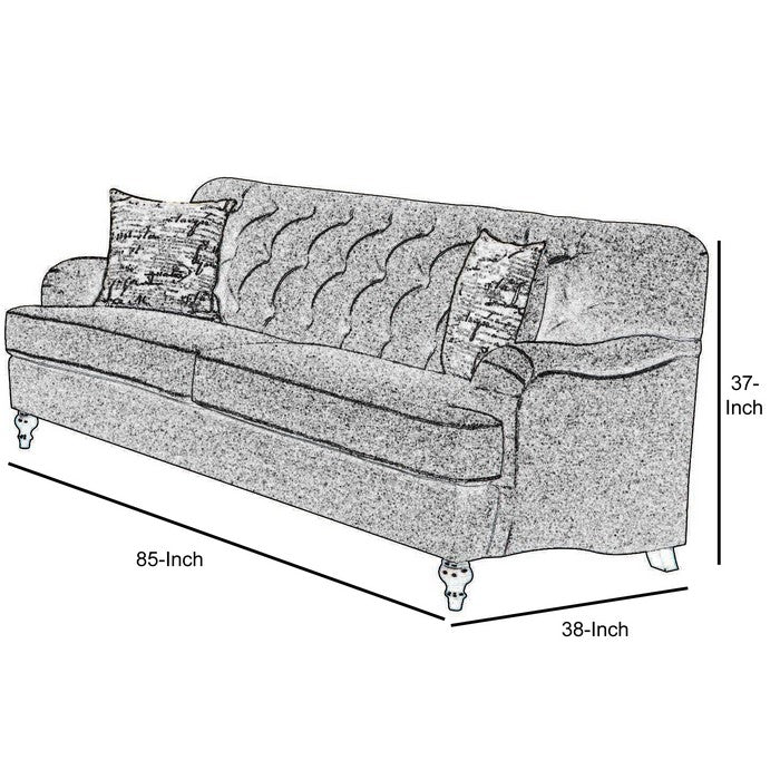 Upholstered Gray Fabric Sofa with 2 Pillows