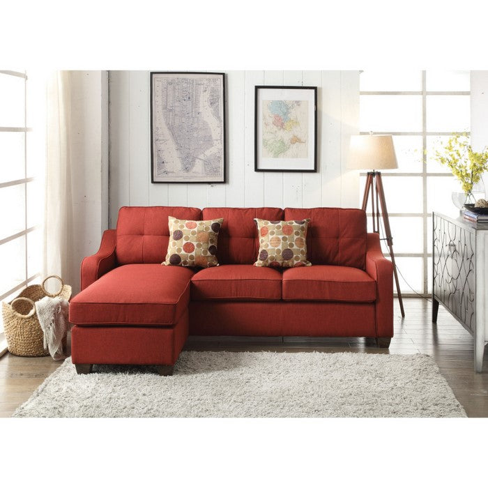 Splendid Sectional Sofa With 2 Pillows, Red Linen