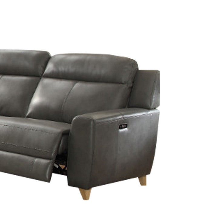 Leatherette Power Recliner Sofa with Tufted Back, Gray