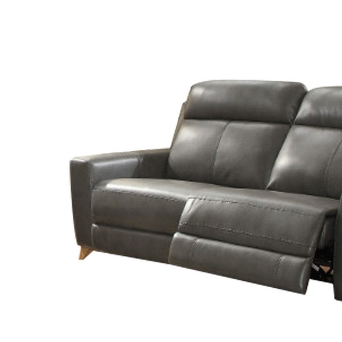 Leatherette Power Recliner Sofa with Tufted Back, Gray