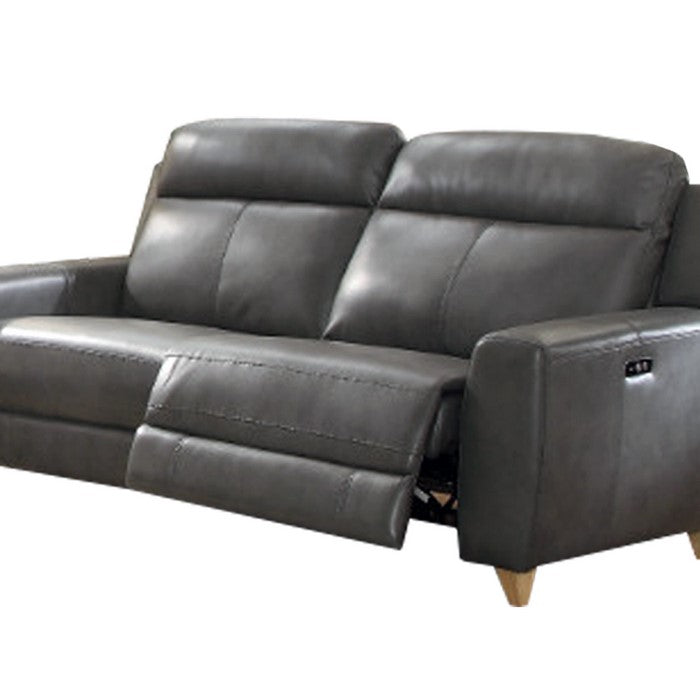 Leatherette Power Recliner Sofa with Tufted Back, Gray