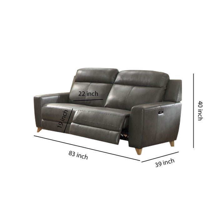Leatherette Power Recliner Sofa with Tufted Back, Gray