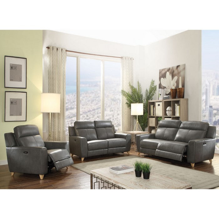 Leatherette Power Recliner Sofa with Tufted Back, Gray