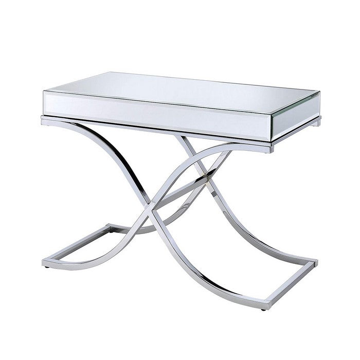 Sophisticated Sofa Table, Mirrored Top & Chrome (Silver)
