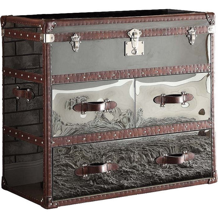 35 Inch Trunk Style 3 Drawer Sofa Table, Brown and Gray