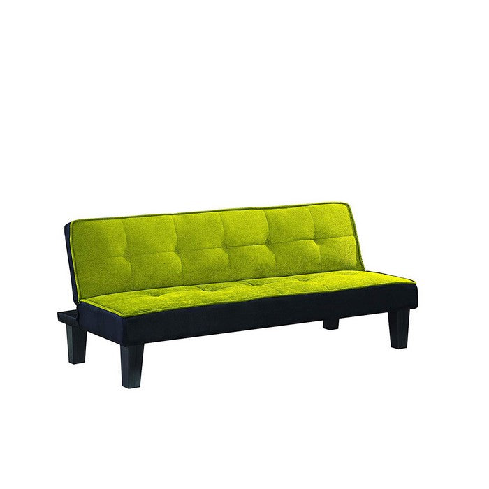 Adjustable Fabric Upholstered Tufted Sofa with Wooden Legs, Green and Black