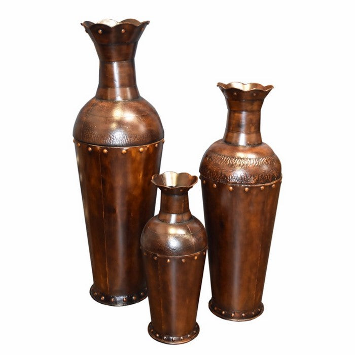 Striking 3 Piece  Metal Planter, Brown