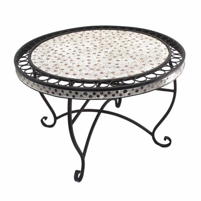 Stylish And Sturdy Round Metal Table with Mosaic Motif, Black