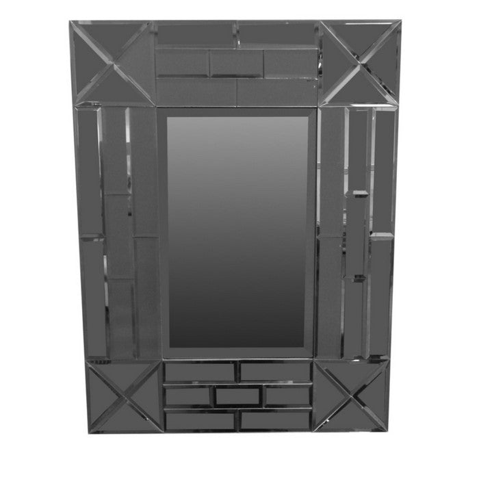 Exquisite Rectangular Wooden Framed Mirror, Gray