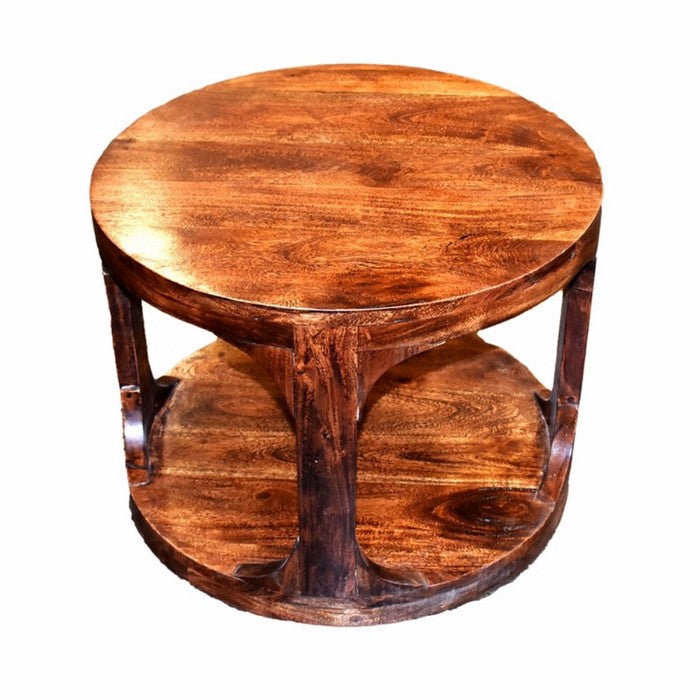 Contemporary Style Round Wooden Side Table, Brown