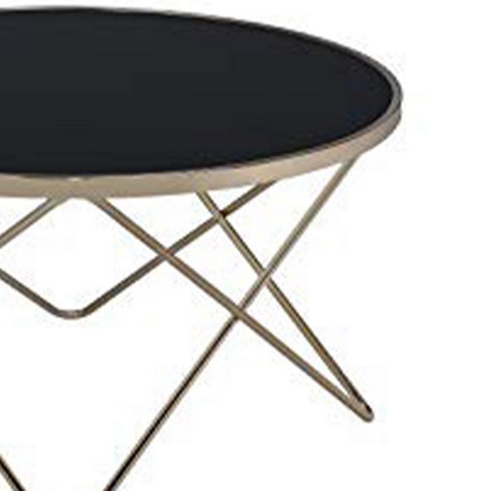 18 Inch Glass Top Coffee Table with Metal Base, Black and Gold