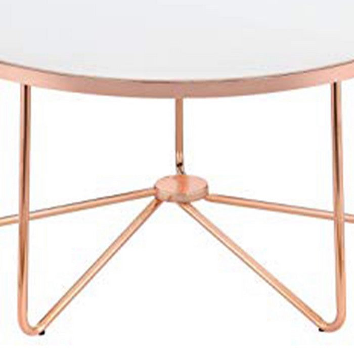 18 Inch Round Coffee Table with Frosted Glass Top, Rose Gold