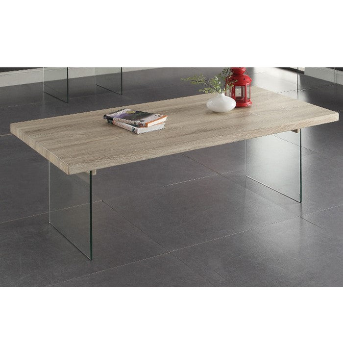 Conventional Coffee Table, Clear Glass & Oak Brown