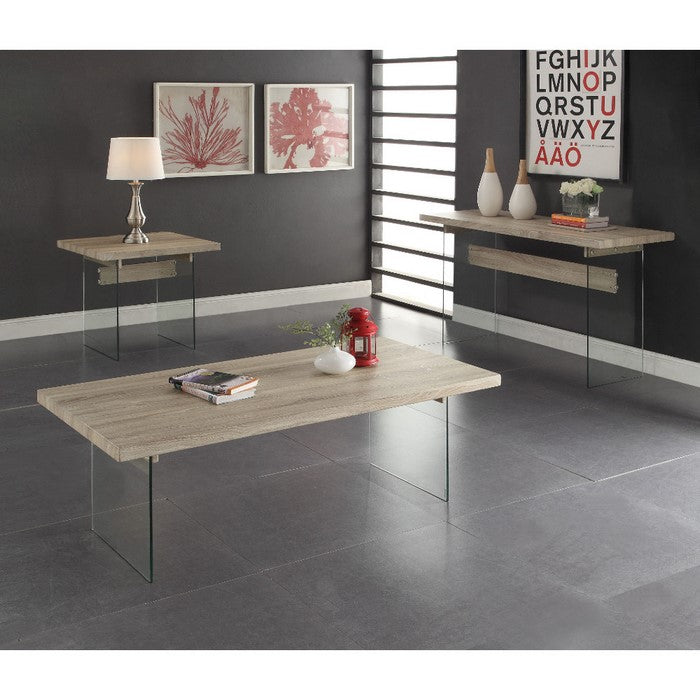 Conventional Coffee Table, Clear Glass & Oak Brown