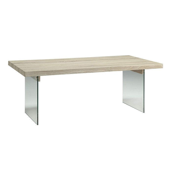 Conventional Coffee Table, Clear Glass & Oak Brown