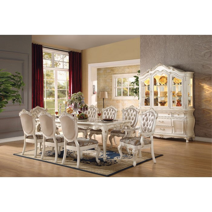 80 Inch Extendable Dining Table with Marble Insert Top, White