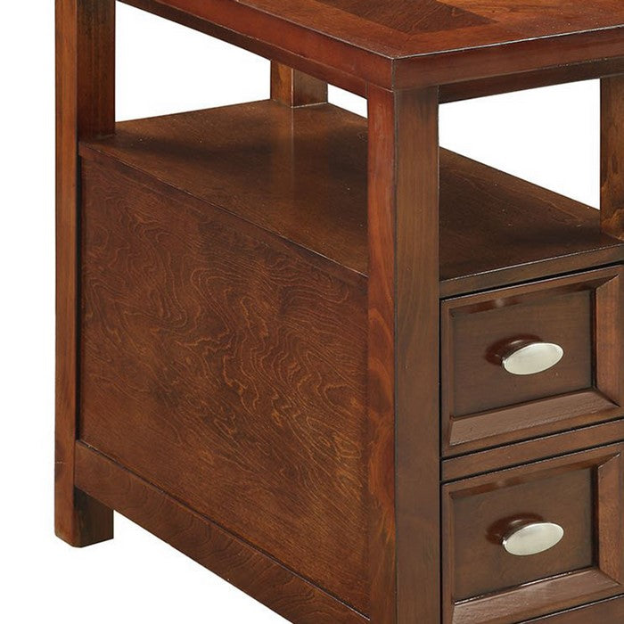 2 Drawer Grained Wooden Frame Side Table, Cherry Brown