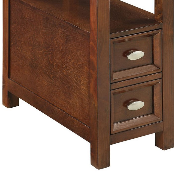 2 Drawer Grained Wooden Frame Side Table, Cherry Brown