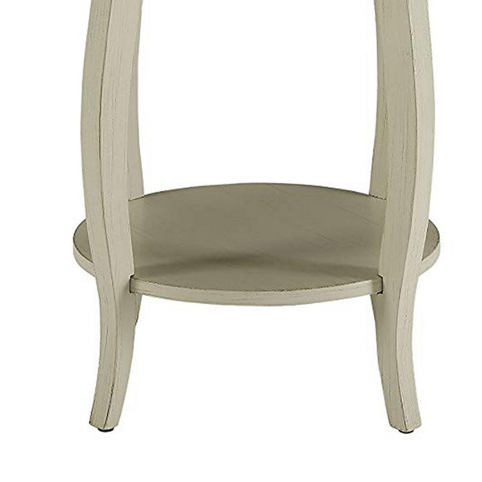 24 Inch Round Side Table with Open Bottom Shelf, White