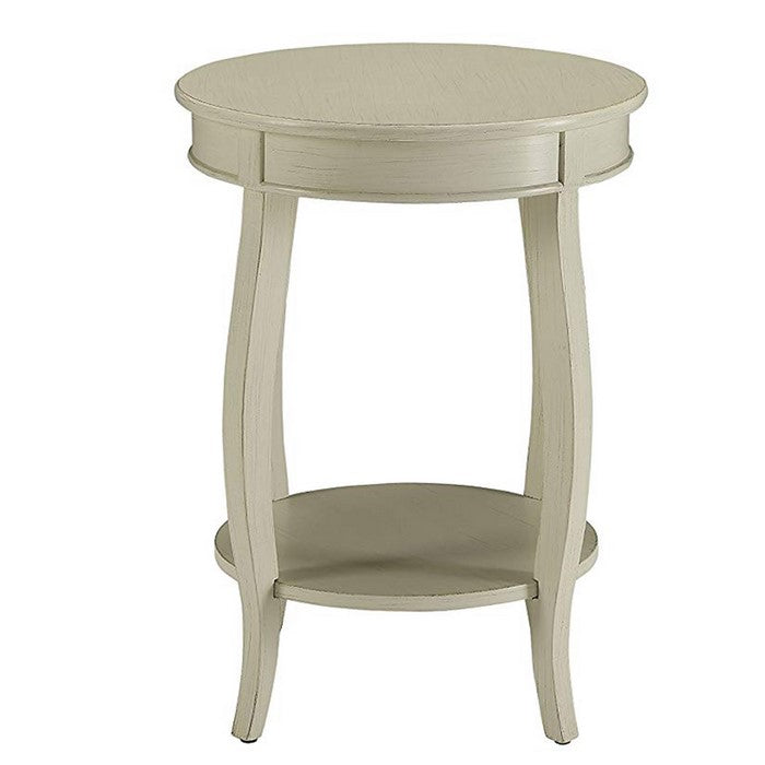 24 Inch Round Side Table with Open Bottom Shelf, White