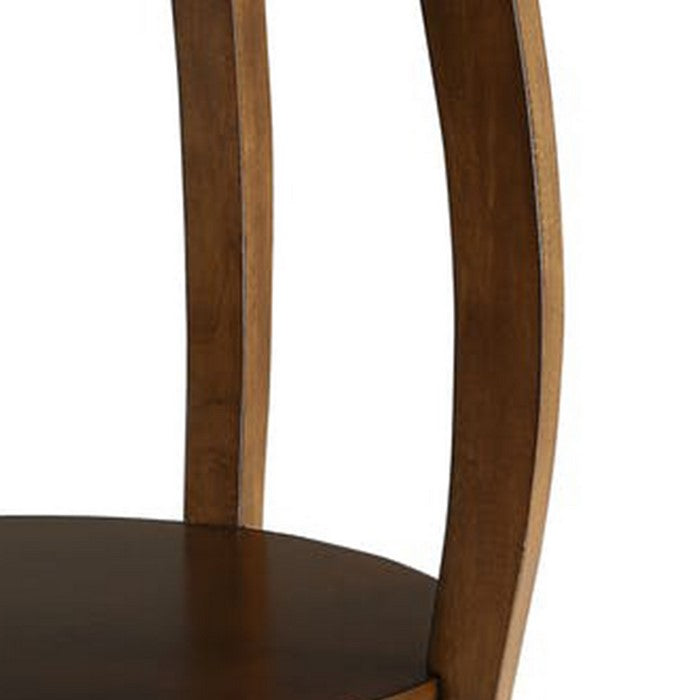 24 Inch Round Side Table with Open Bottom Shelf, Brown