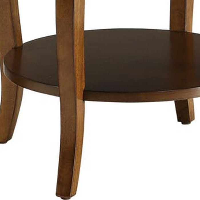 24 Inch Round Side Table with Open Bottom Shelf, Brown