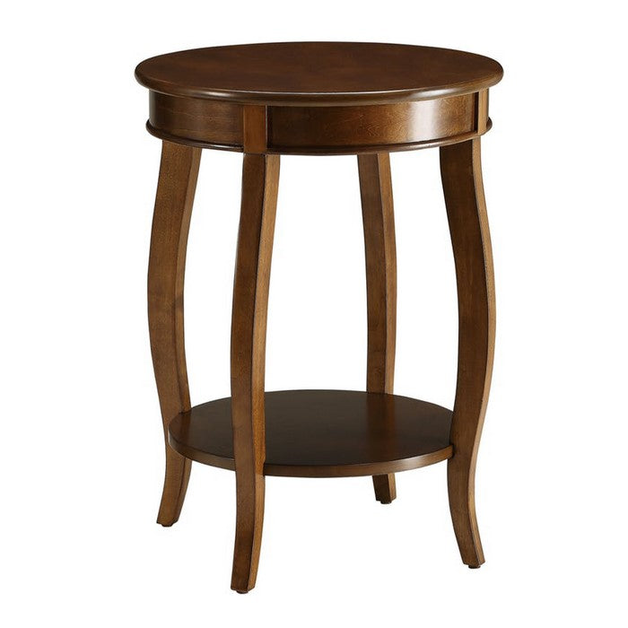 24 Inch Round Side Table with Open Bottom Shelf, Brown