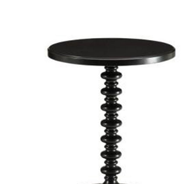 22 Inch Round Wooden Side Table with Turned Base, Black