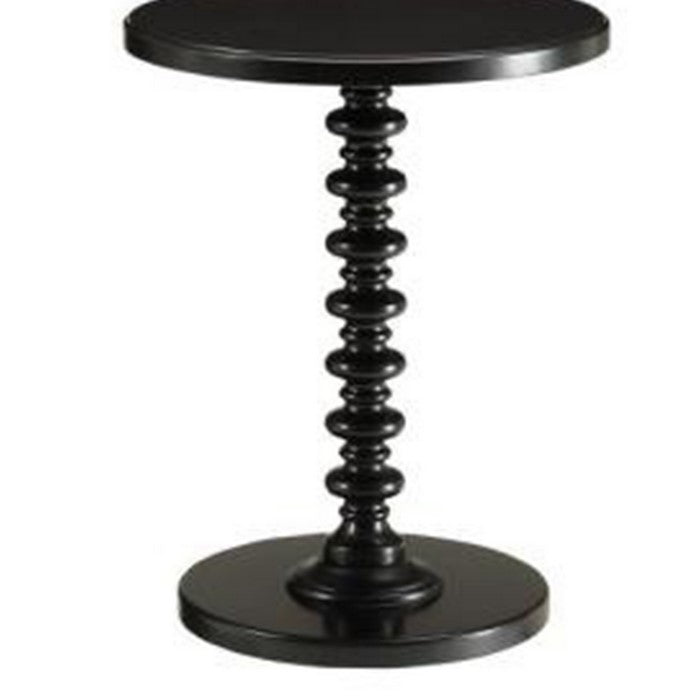 22 Inch Round Wooden Side Table with Turned Base, Black
