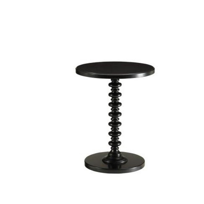 22 Inch Round Wooden Side Table with Turned Base, Black