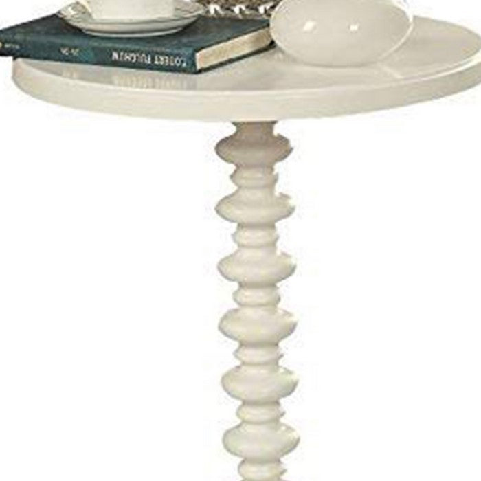 22 Inch Round Wooden Side Table with Turned Base, White
