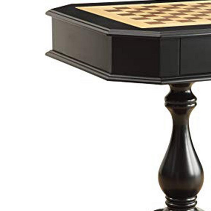31 Inch Chess Game Table With Clipped Corners, Brown