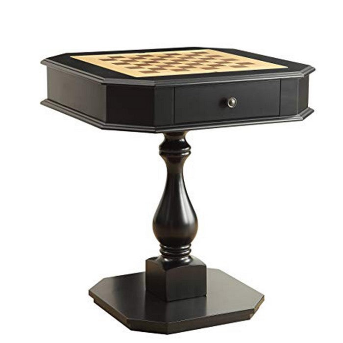 31 Inch Chess Game Table With Clipped Corners, Brown
