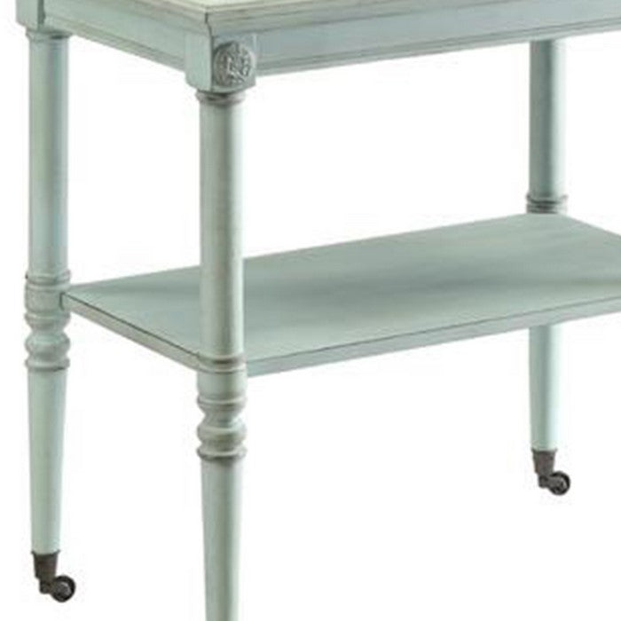 32 Inch 2 Tier Wooden Tray Table with Casters, Antique Gray