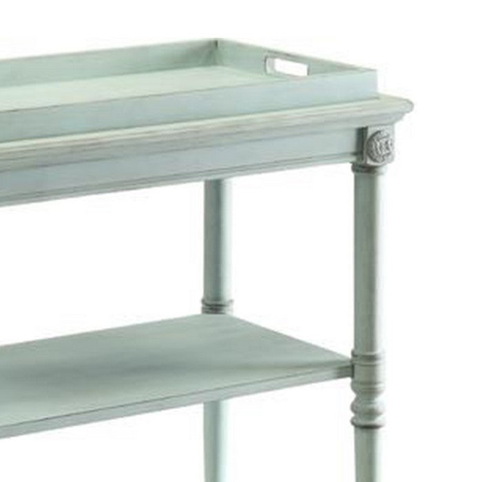 32 Inch 2 Tier Wooden Tray Table with Casters, Antique Gray