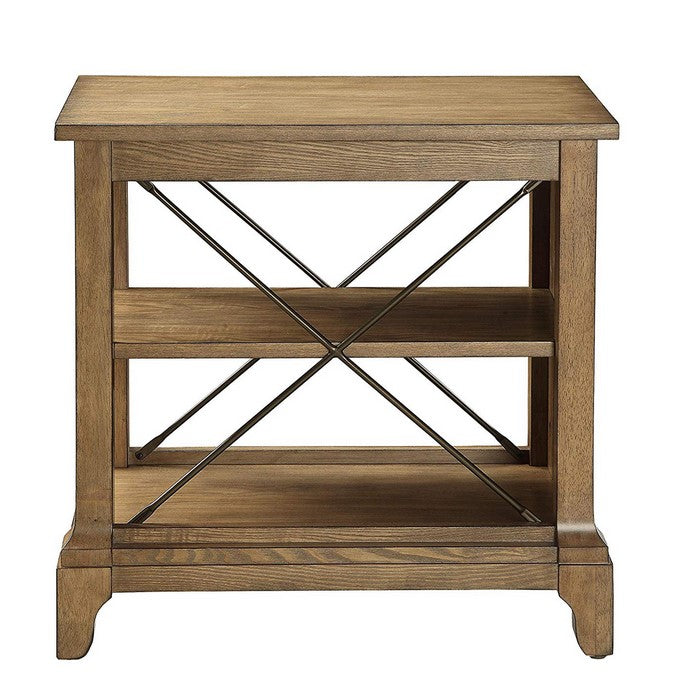Wooden Side Table With 2 Compartments, Oak Brown