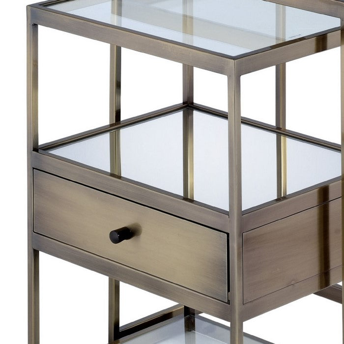 Metal and Glass 2 Piece Nesting Table Set, Brown and Clear