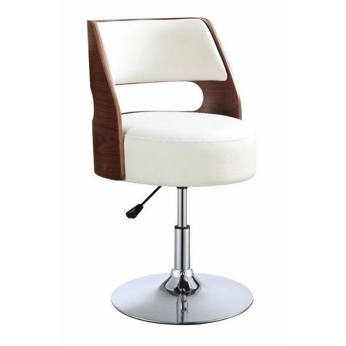 Modern Wood and Leatherette Adjustable Swivel Bar Stool with Metal Base, Brown and White