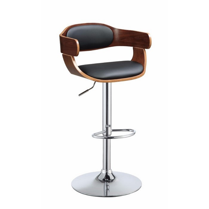 Wooden Adjustable Stool with Swivel, Black & Walnut Brown