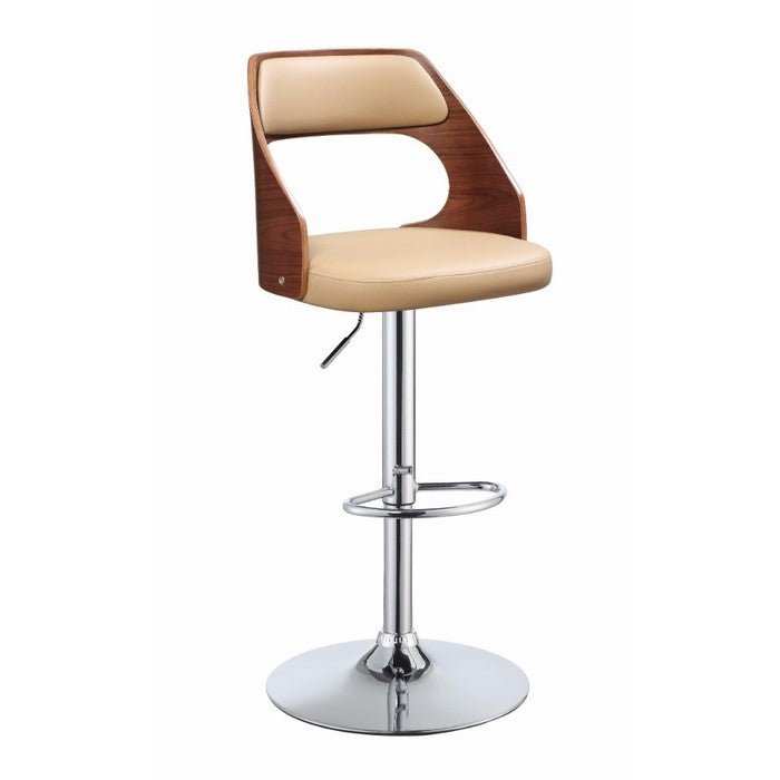 Modish Adjustable Stool with Swivel, Beige & Walnut Brown