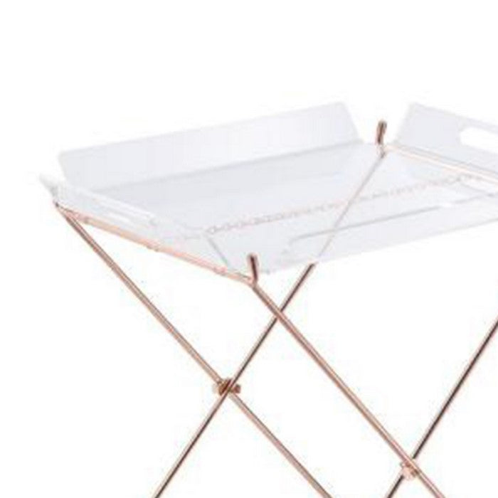 22 Inch Acrylic Tray Table with X Metal Base, Copper