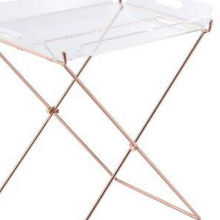 22 Inch Acrylic Tray Table with X Metal Base, Copper