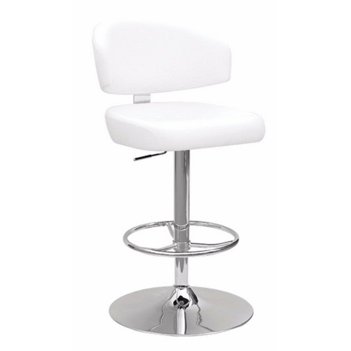 Swivel Faux Leather Barstool with Metal Base, White and Chrome