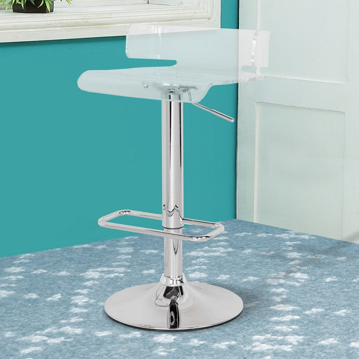 Smart Looking Adjustable Stool with Swivel, Clear & Chrome