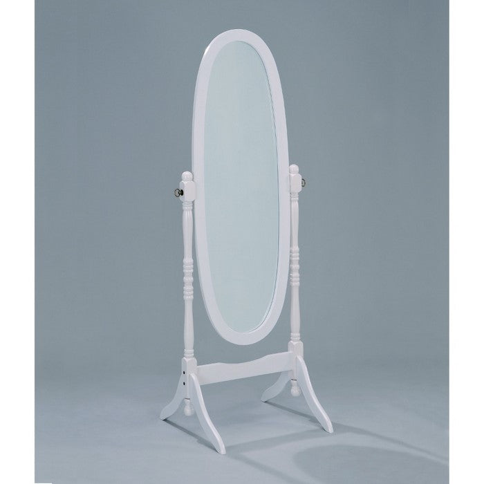 Wooden Oval Cheval Floor Mirror, White Finish