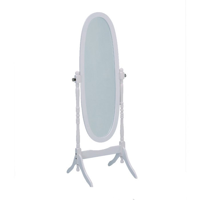 Wooden Oval Cheval Floor Mirror, White Finish